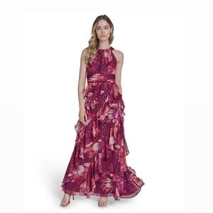 Ruffle Metallic Clip Dot Sleeveless Maxi Dress Eliza J